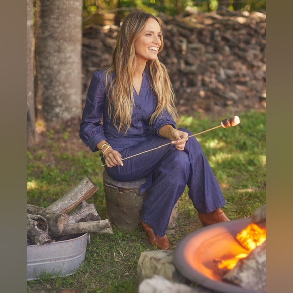 🆕Draper James Chambray Tie Waist Jumpsuit in Dark Wash Womens Size Large NEW! - Picture 4 of 11